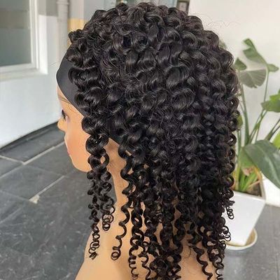 Glueless Kinky Curly Brazilian Human Hair Lace Wig Virgin Cuticle Aligned Headband